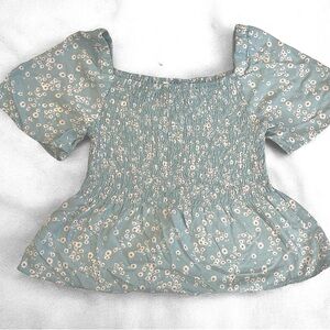 Urban Romantics Womens Smocked Square Neck Shirt Floral Pastel Size Small